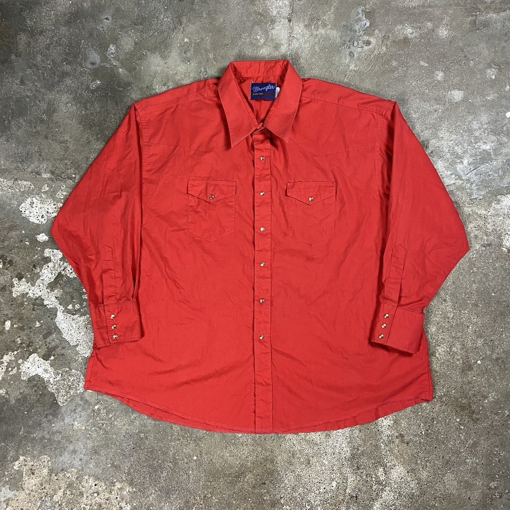 Vintage 90s Wrangler Western Pearl Snap Shirt Size XXL Red X-Long Tails Cut